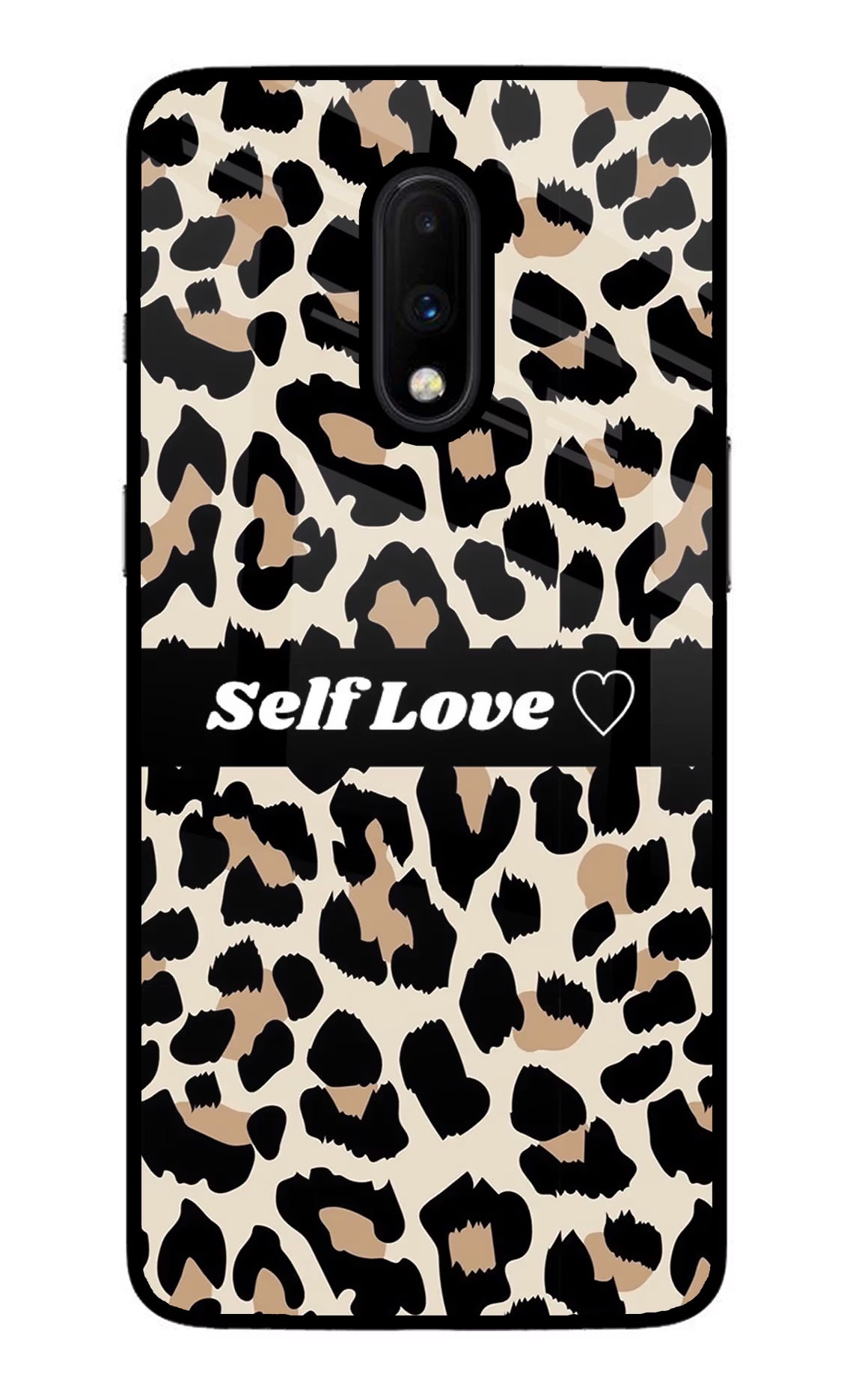 Leopard Print Self Love Oneplus 7 Glass Case Back Cover by Casekaro