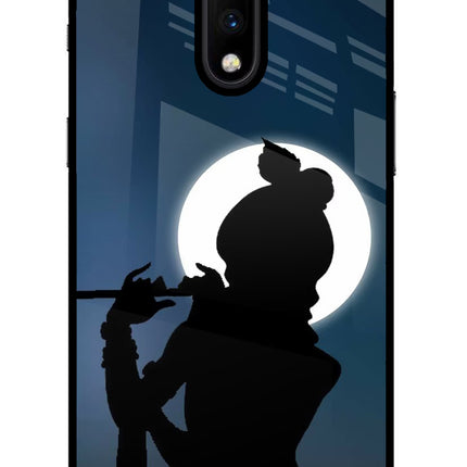 Shri Krishna Silhouette Oneplus 7 Glass Case Back Cover by Casekaro