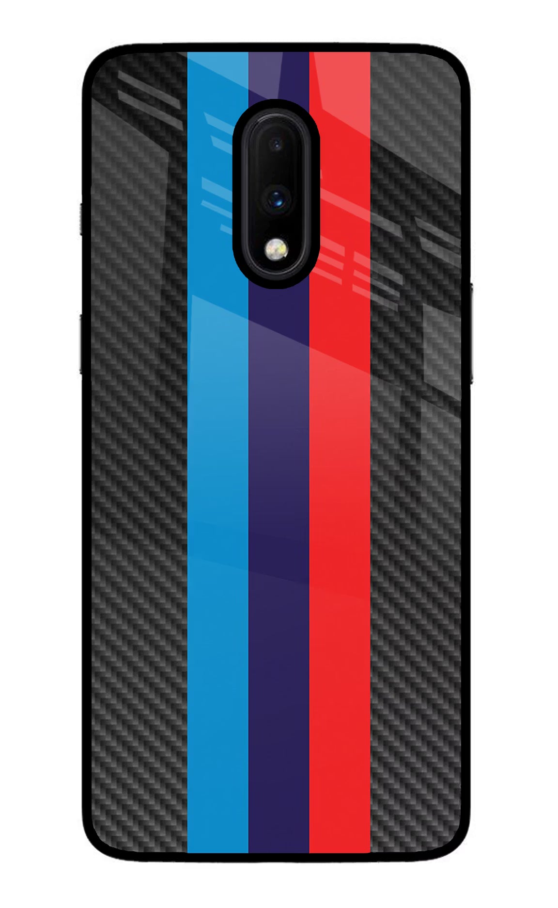 BMW Stripes Pattern Oneplus 7 Glass Case Back Cover by Casekaro