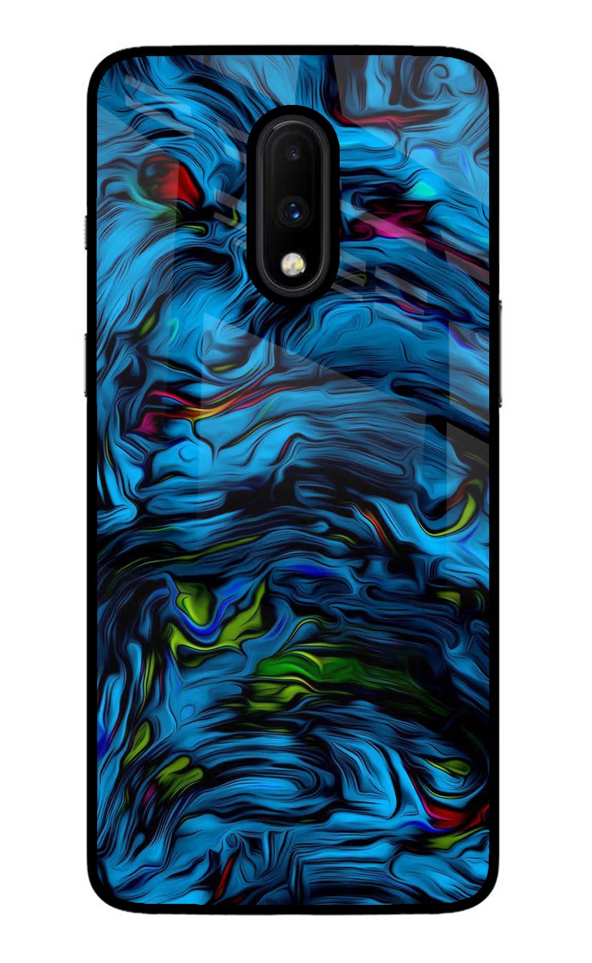 Dark Blue Abstract Oneplus 7 Glass Case Back Cover by Casekaro