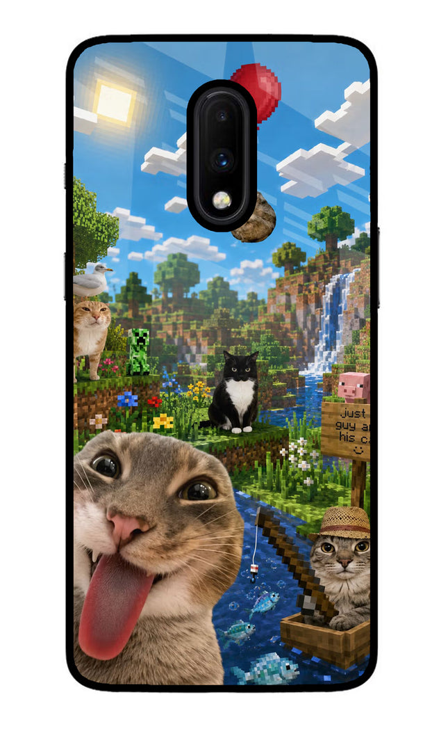 Minecraft Cat Chaos Oneplus 7 Glass Case Back Cover by Casekaro
