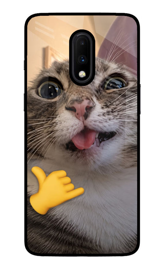 Silly Cat Call Oneplus 7 Glass Case