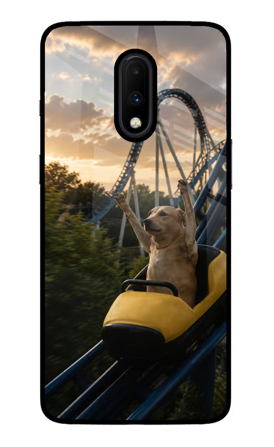 Rollercoaster Dog Oneplus 7 Back Cover, Glass case