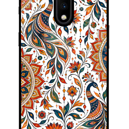 White Mayura Oneplus 7 Glass Case