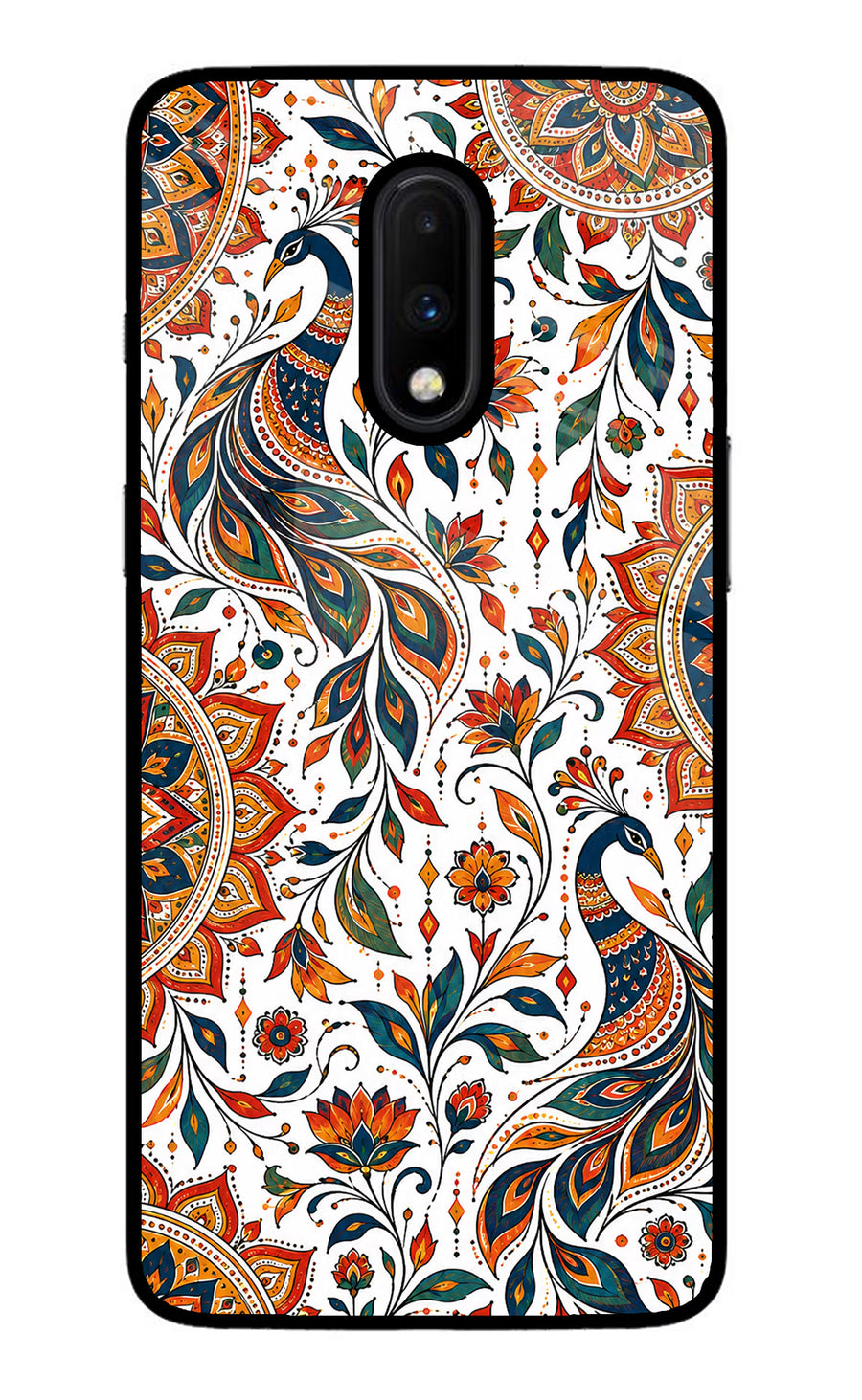 White Mayura Oneplus 7 Back Cover, Glass case
