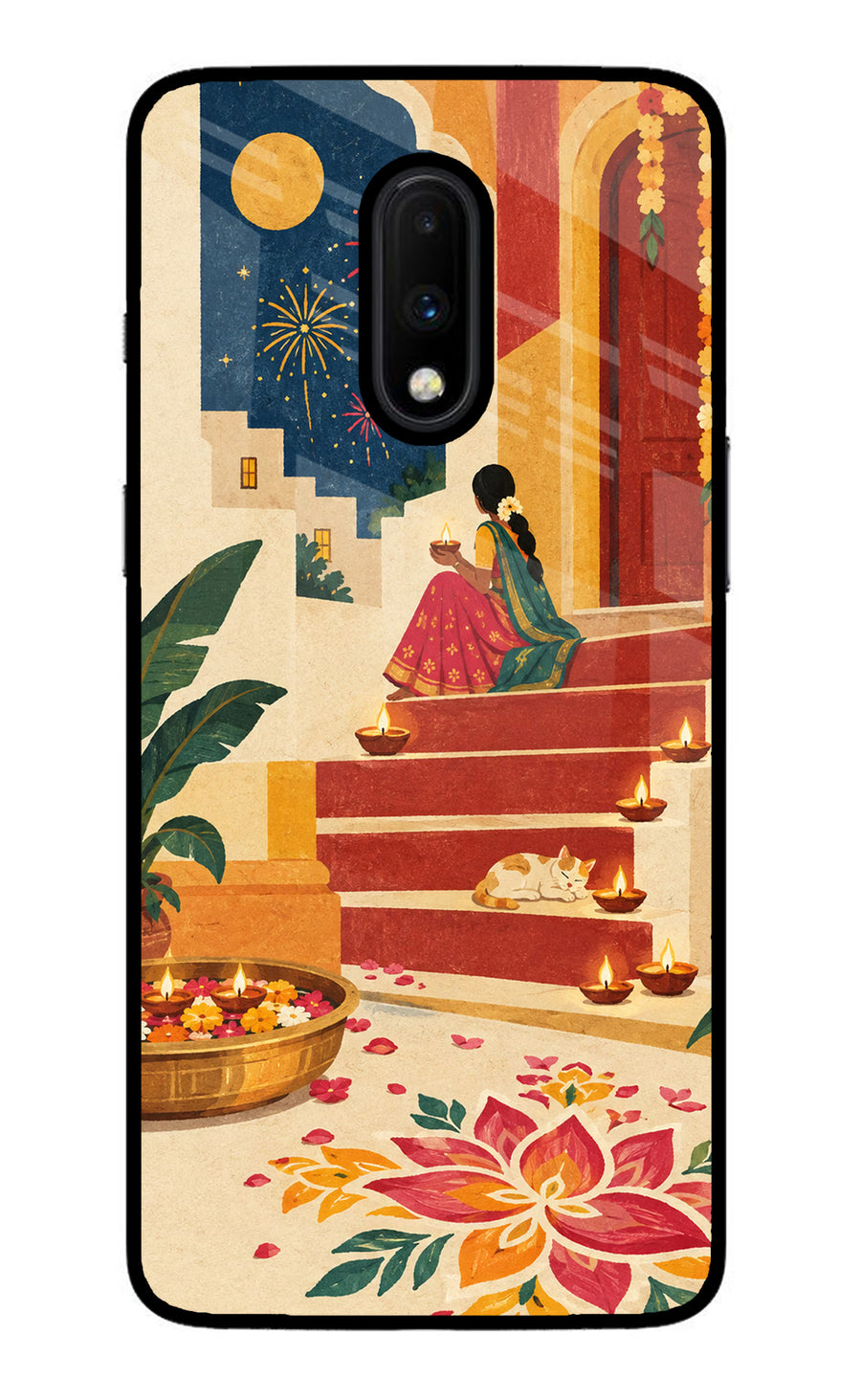 Diwali Rangoli Oneplus 7 Back Cover, Glass case