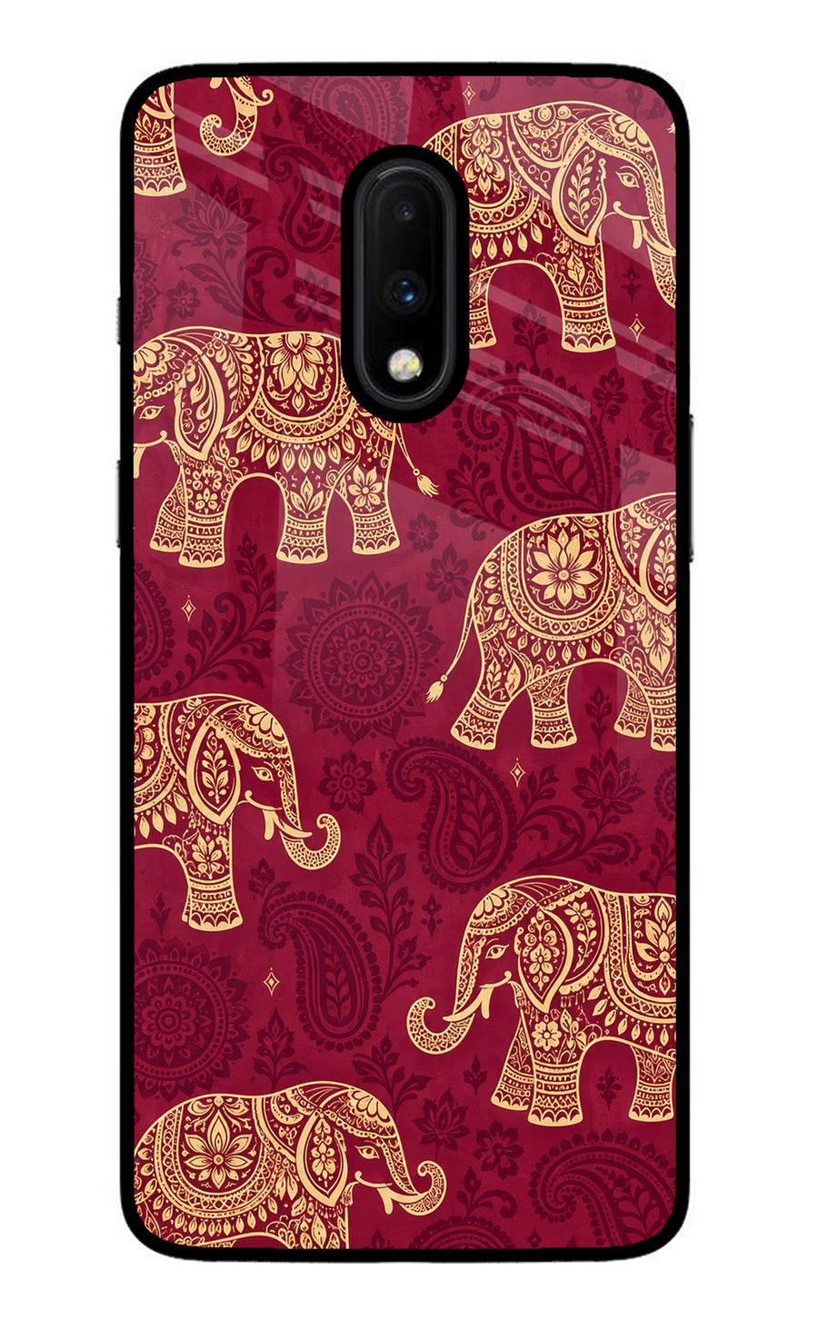Maroon Elephant Oneplus 7 Back Cover, Glass case