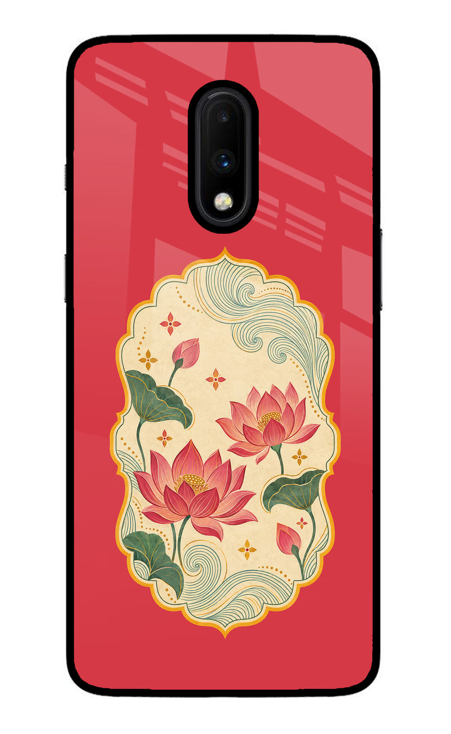 Pink Lotus Oneplus 7 Back Cover, Glass case