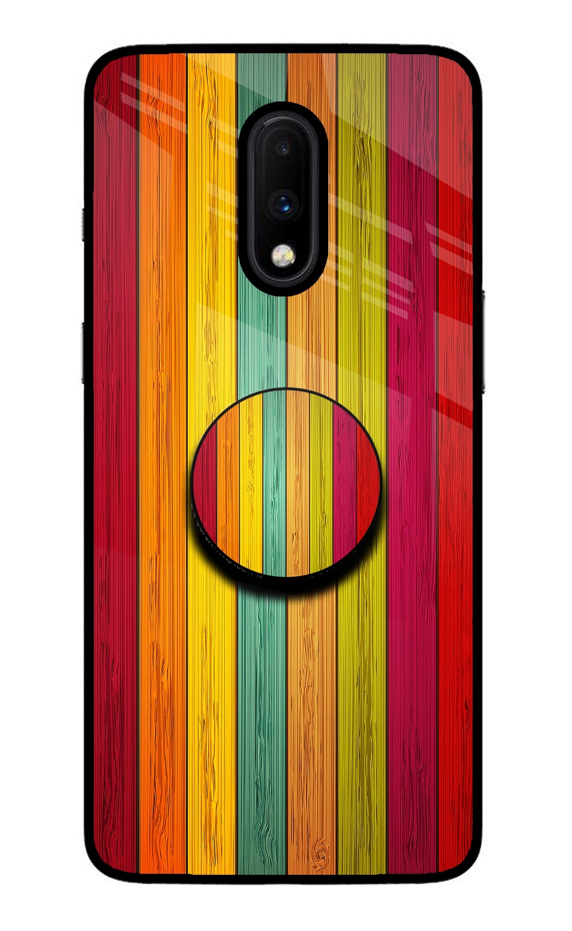 Multicolor Wooden Oneplus 7 Glass Case