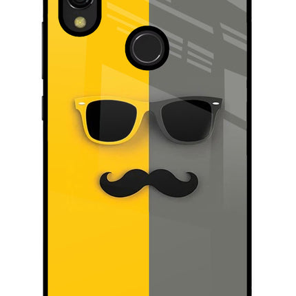 Sunglasses with Mustache Redmi 7 Glass Case Back Cover by Casekaro