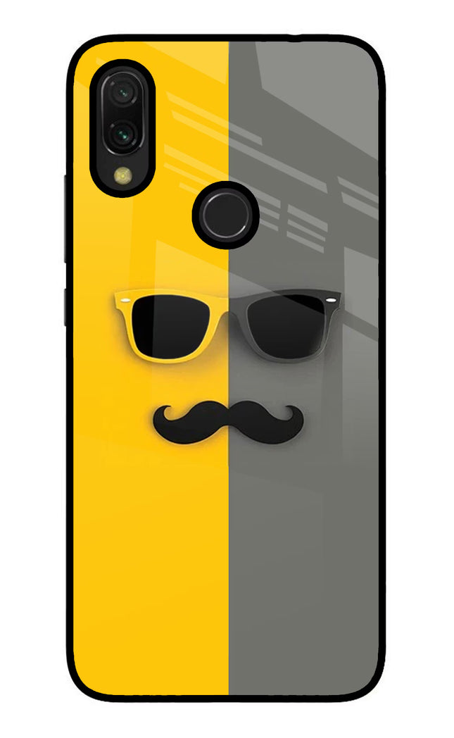 Sunglasses with Mustache Redmi 7 Glass Case Back Cover by Casekaro