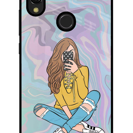 Selfie Girl Redmi 7 Glass Case Back Cover by Casekaro