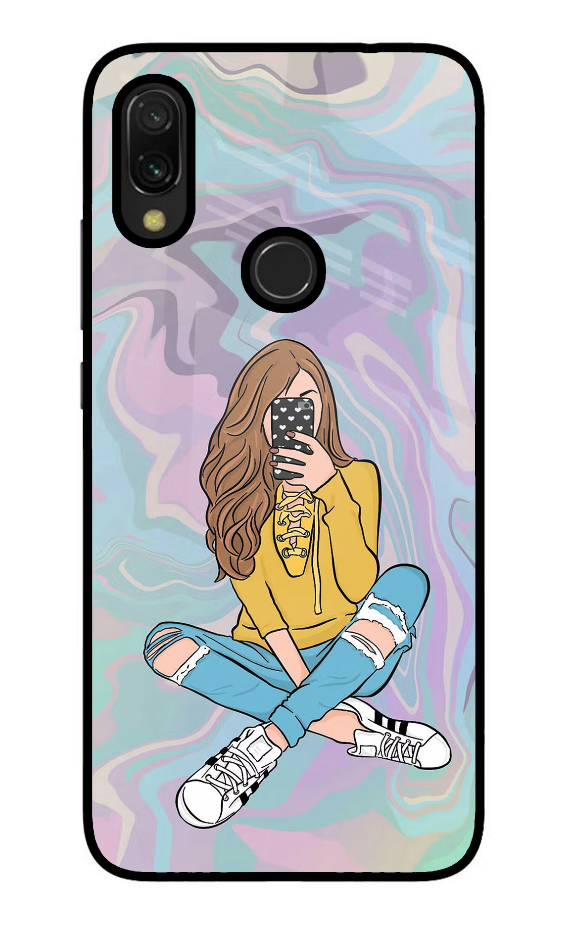 Selfie Girl Redmi 7 Glass Case Back Cover by Casekaro