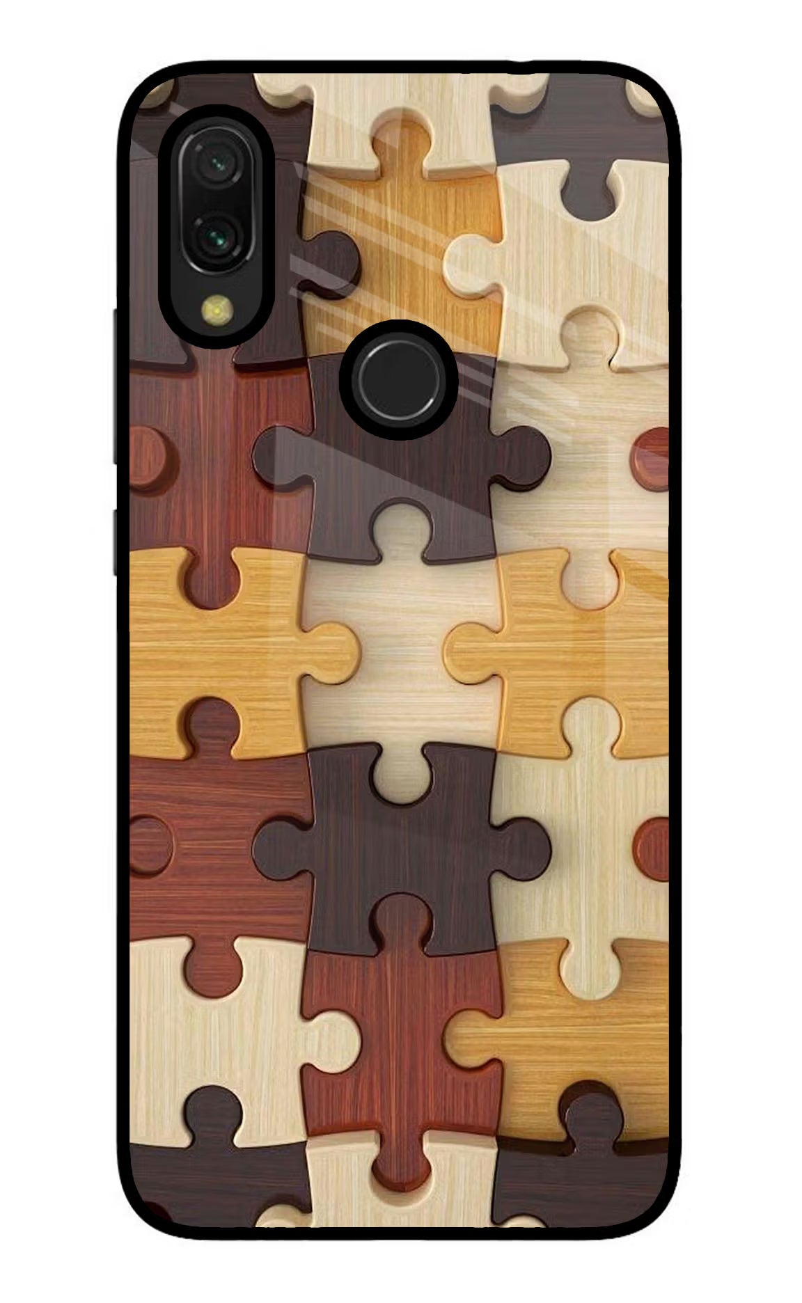 Wooden Puzzle Redmi 7 Glass Case Back Cover by Casekaro