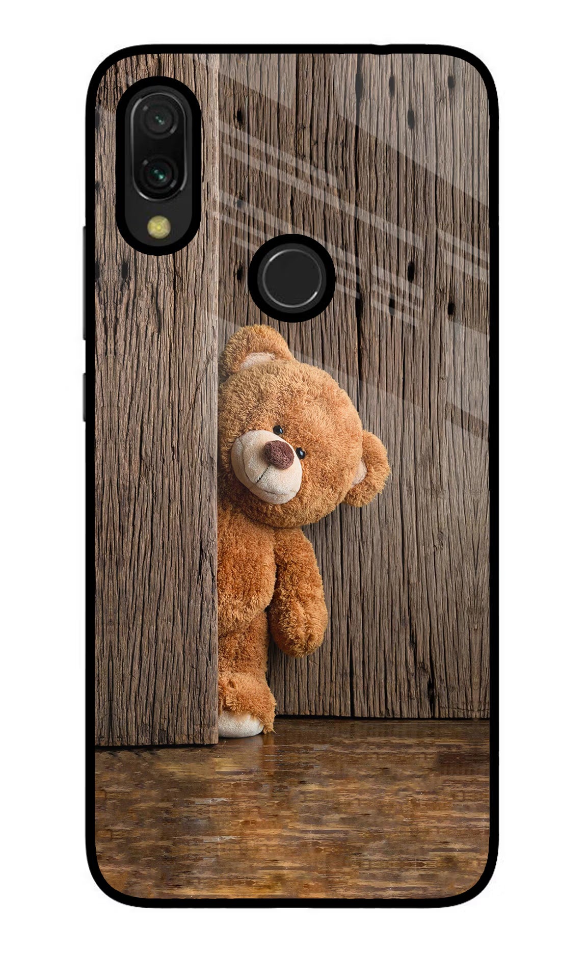 Teddy Wooden Redmi 7 Glass Case Back Cover by Casekaro