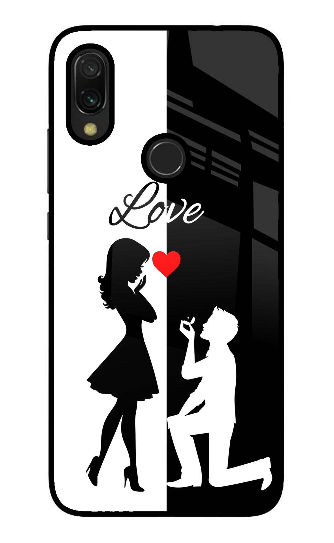 Love Propose Black And White Redmi 7 Glass Case