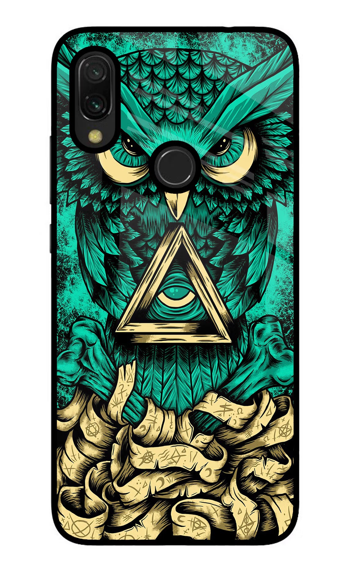 Green Owl Redmi 7 Glass Case Back Cover by Casekaro