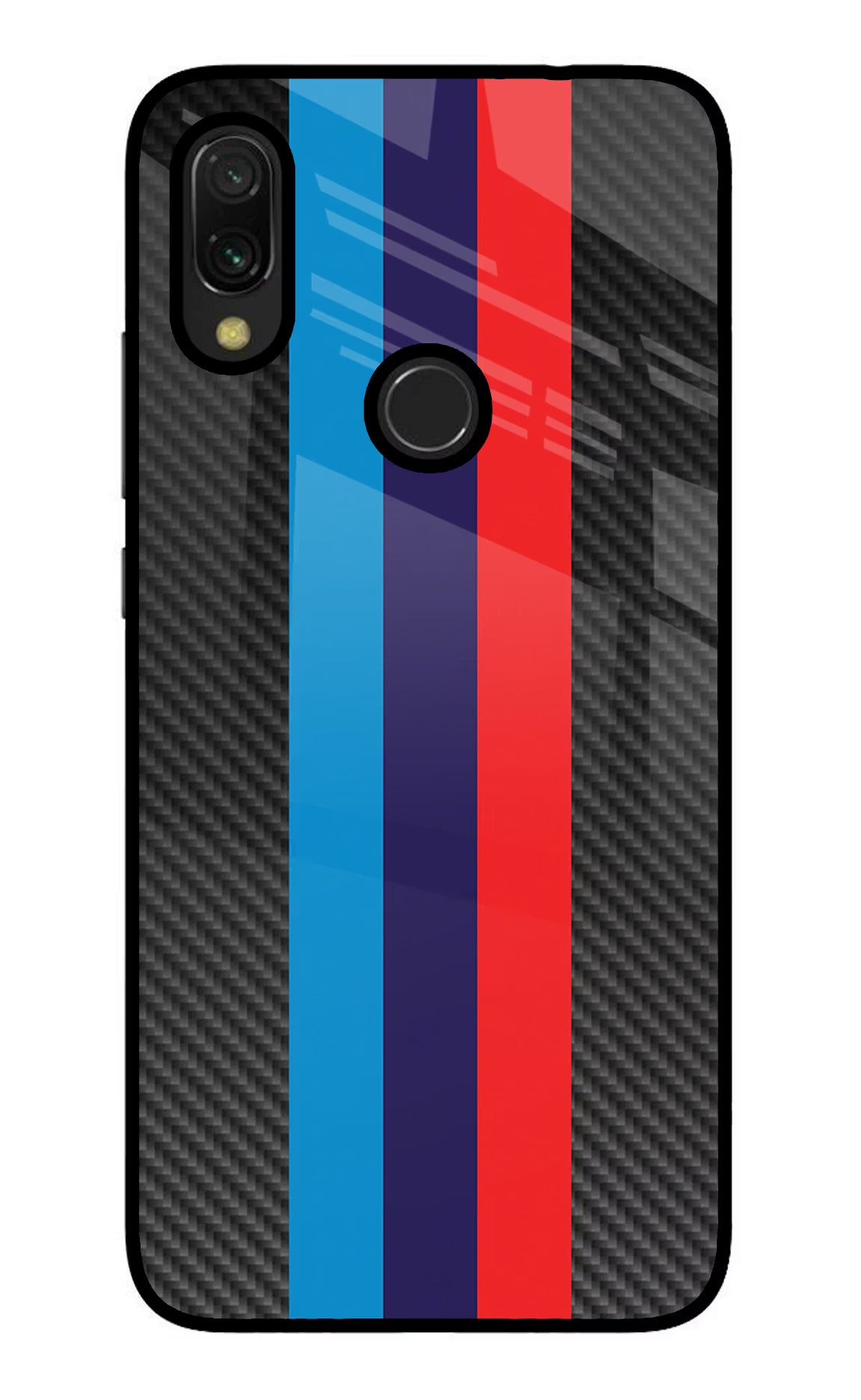 BMW Stripes Pattern Redmi 7 Glass Case Back Cover by Casekaro