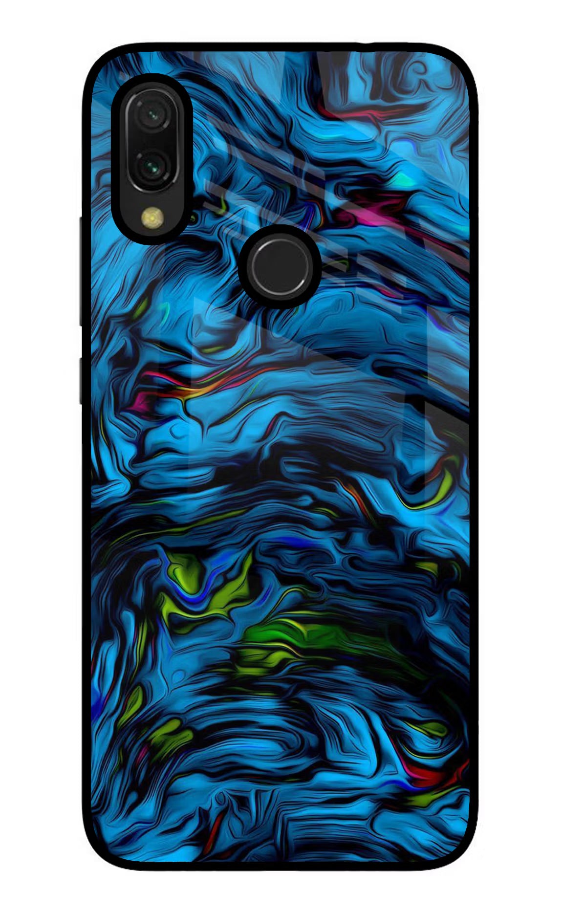 Dark Blue Abstract Redmi 7 Glass Case Back Cover by Casekaro