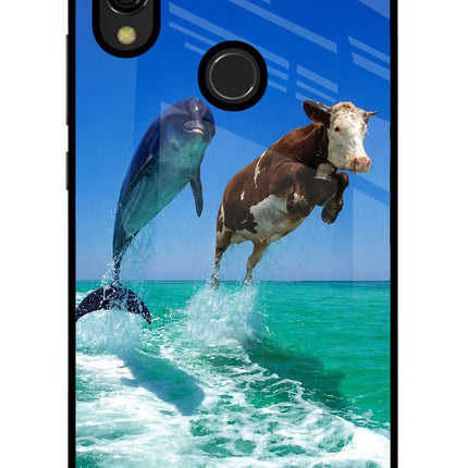 Dolphin vs Cow Redmi 7 Glass Case Back Cover by Casekaro