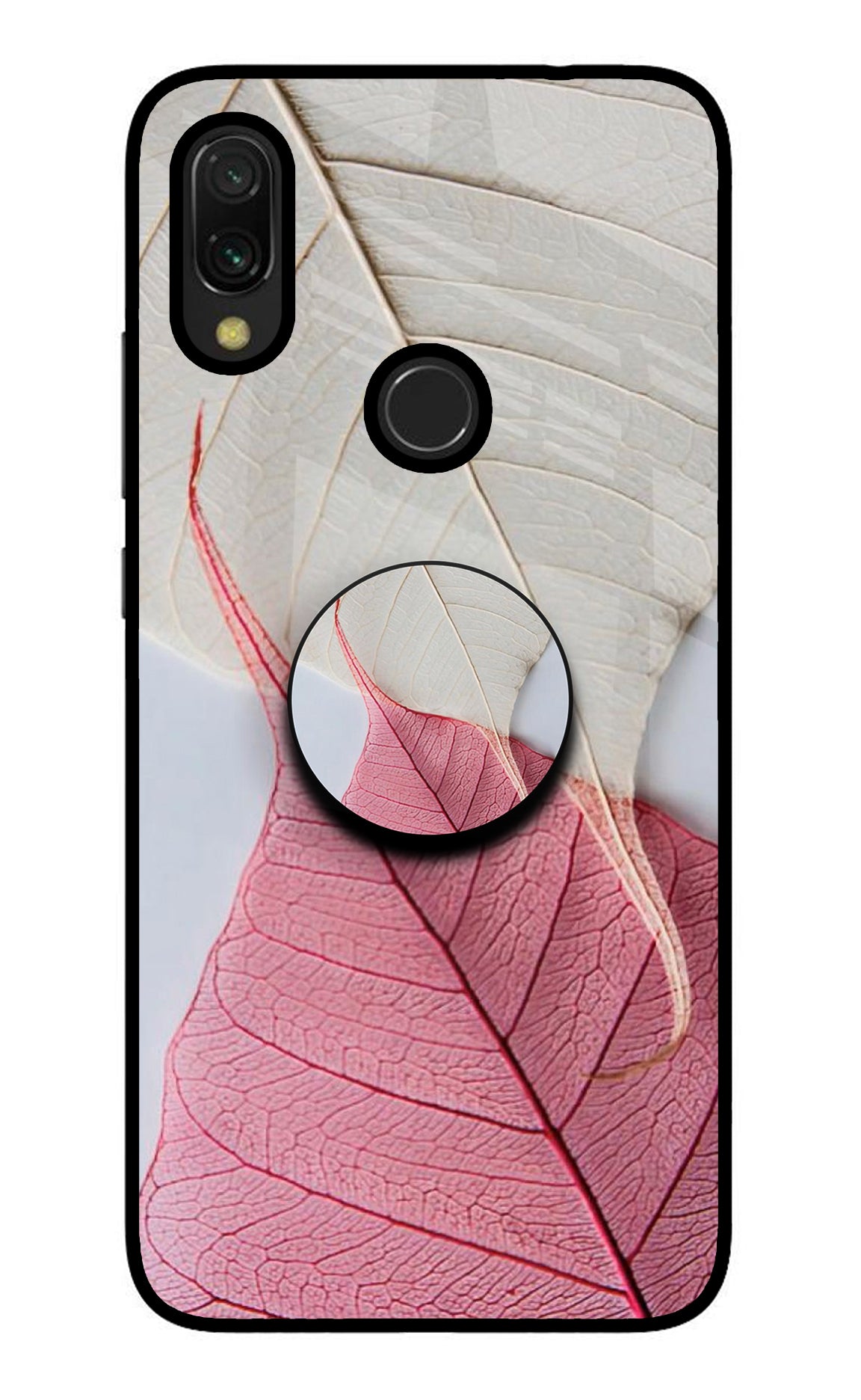 White Pink Leaf Redmi 7 Glass Case