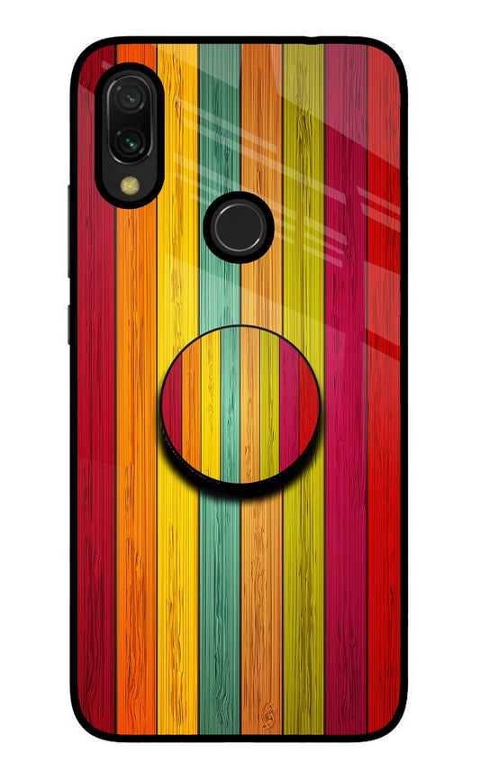 Multicolor Wooden Redmi 7 Glass Case