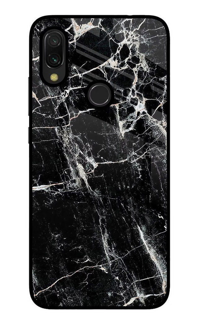 Black Marble Texture Redmi Y3 Glass Case Back Cover by Casekaro