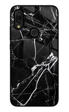 Black Marble Pattern Redmi Y3 Glass Case Back Cover by Casekaro