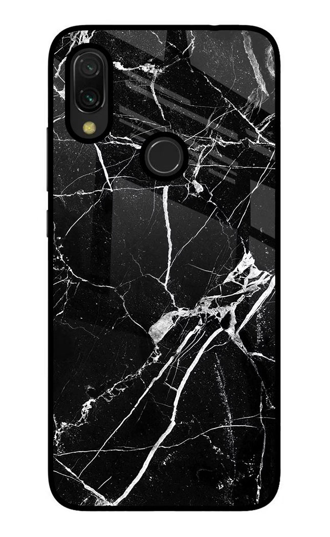 Black Marble Pattern Redmi Y3 Glass Case Back Cover by Casekaro