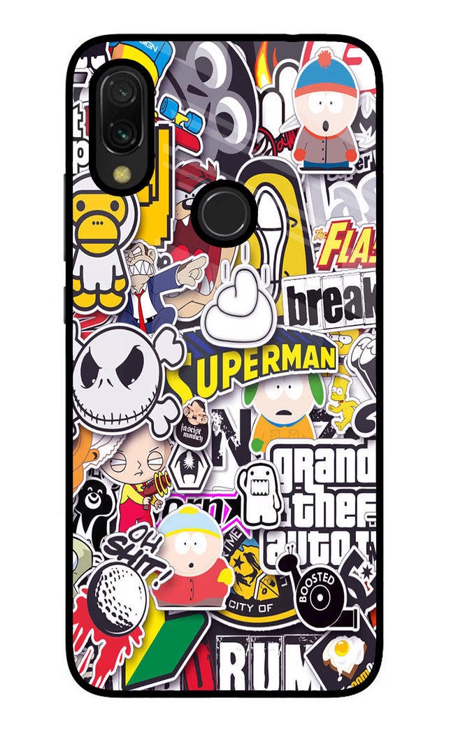 Sticker Bomb Redmi Y3 Glass Case Back Cover by Casekaro