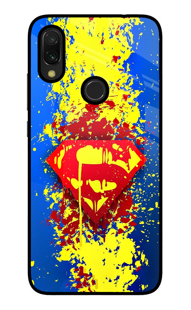 Superman logo Redmi Y3 Glass Case Back Cover by Casekaro