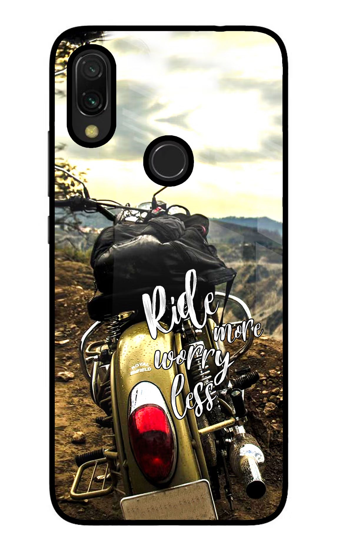 Ride More Worry Less Redmi Y3 Glass Case Back Cover by Casekaro