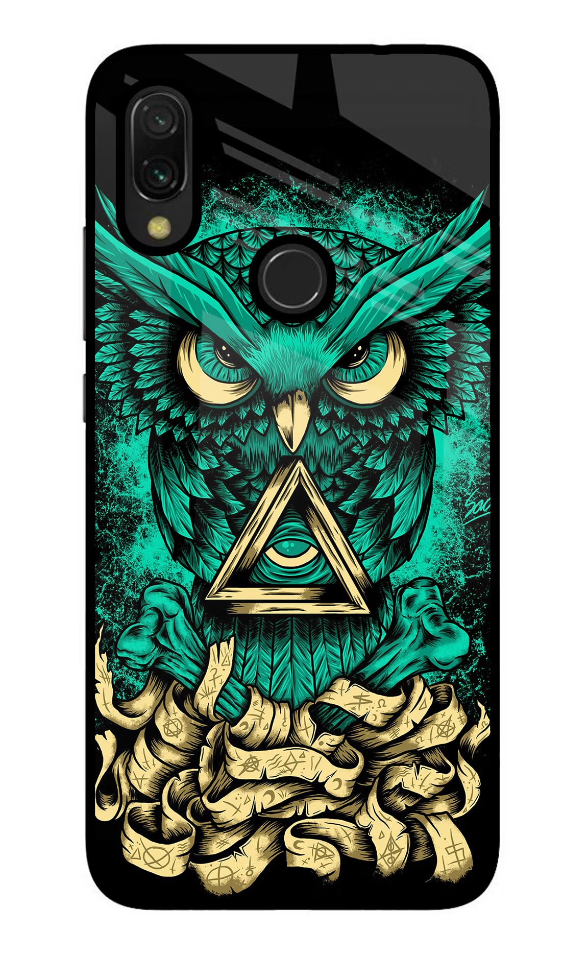 Green Owl Redmi Y3 Glass Case Back Cover by Casekaro