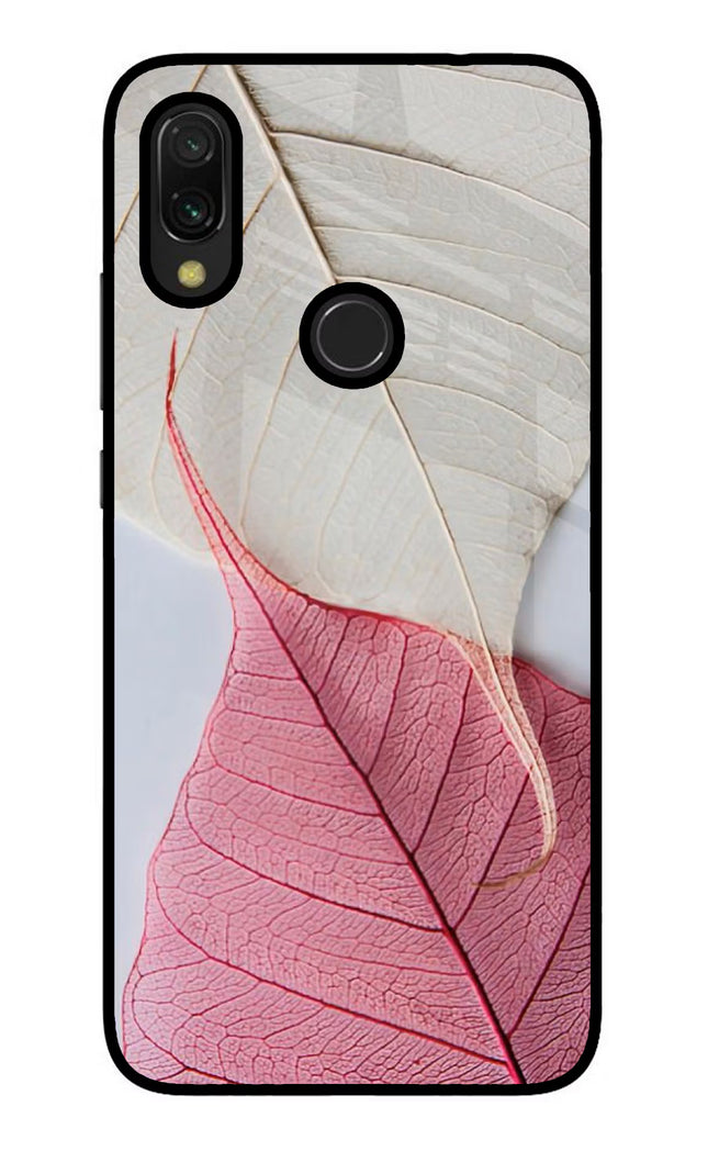 White Pink Leaf Redmi Y3 Glass Case Back Cover by Casekaro