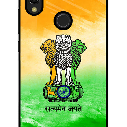 Satyamev Jayate Flag Redmi Y3 Glass Case Back Cover by Casekaro