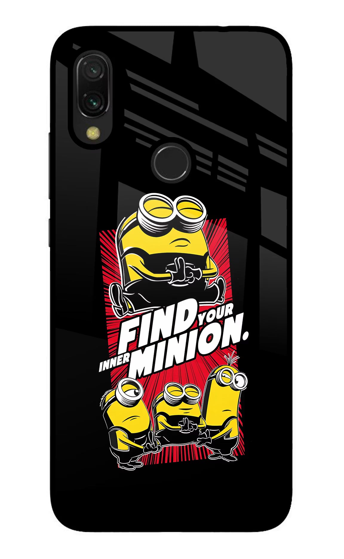 Find your inner Minion Redmi Y3 Glass Case Back Cover by Casekaro