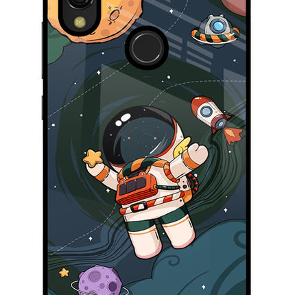Cartoon Astronaut Redmi Y3 Glass Case Back Cover by Casekaro
