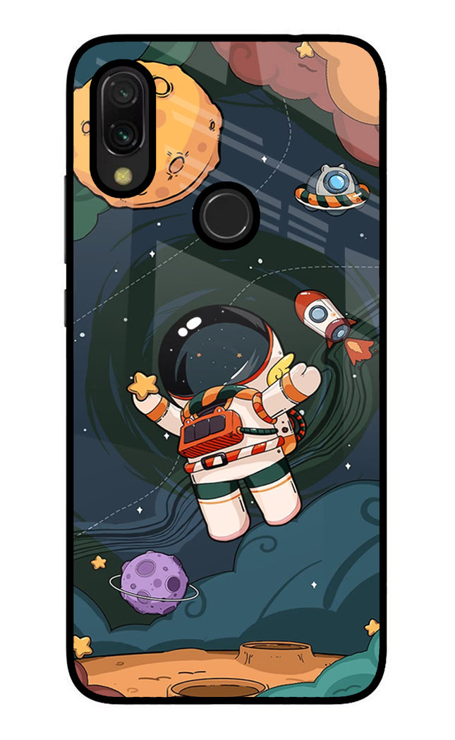 Cartoon Astronaut Redmi Y3 Glass Case Back Cover by Casekaro
