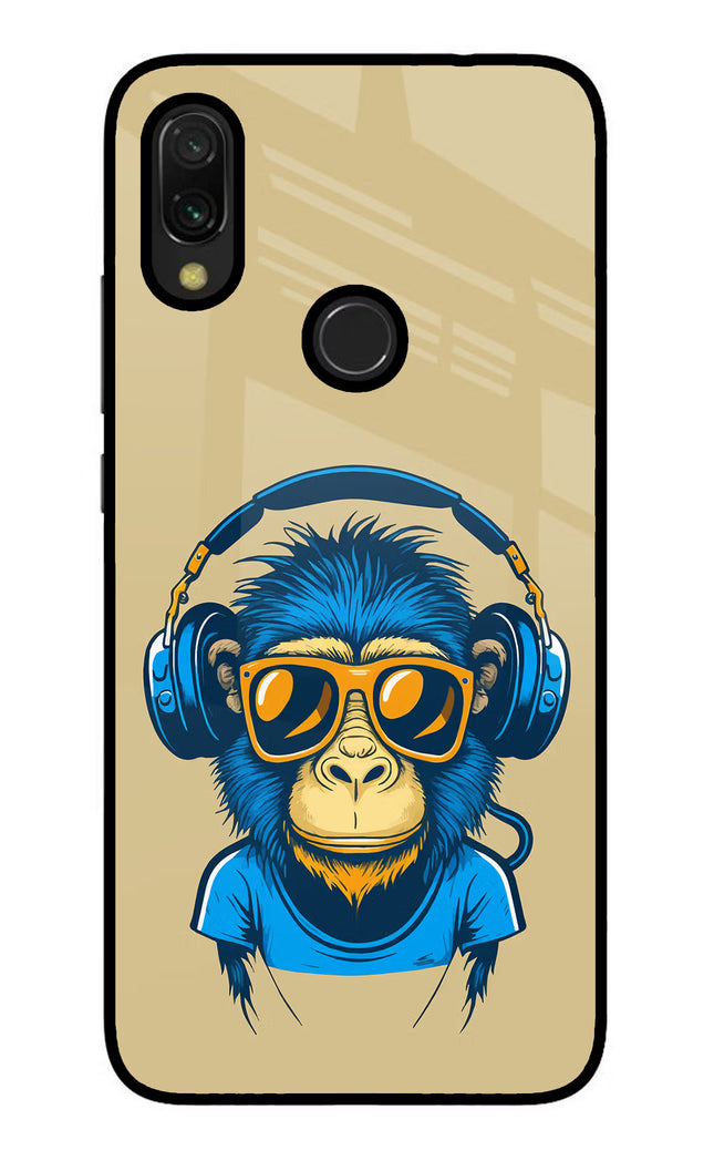 Monkey Headphone Redmi Y3 Glass Case Back Cover by Casekaro