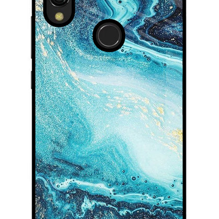 Blue Glitter Marble Redmi Y3 Glass Case Back Cover by Casekaro