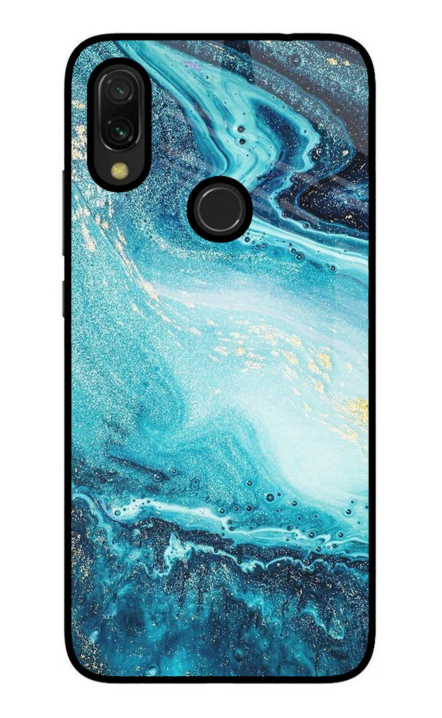 Blue Glitter Marble Redmi Y3 Glass Case Back Cover by Casekaro