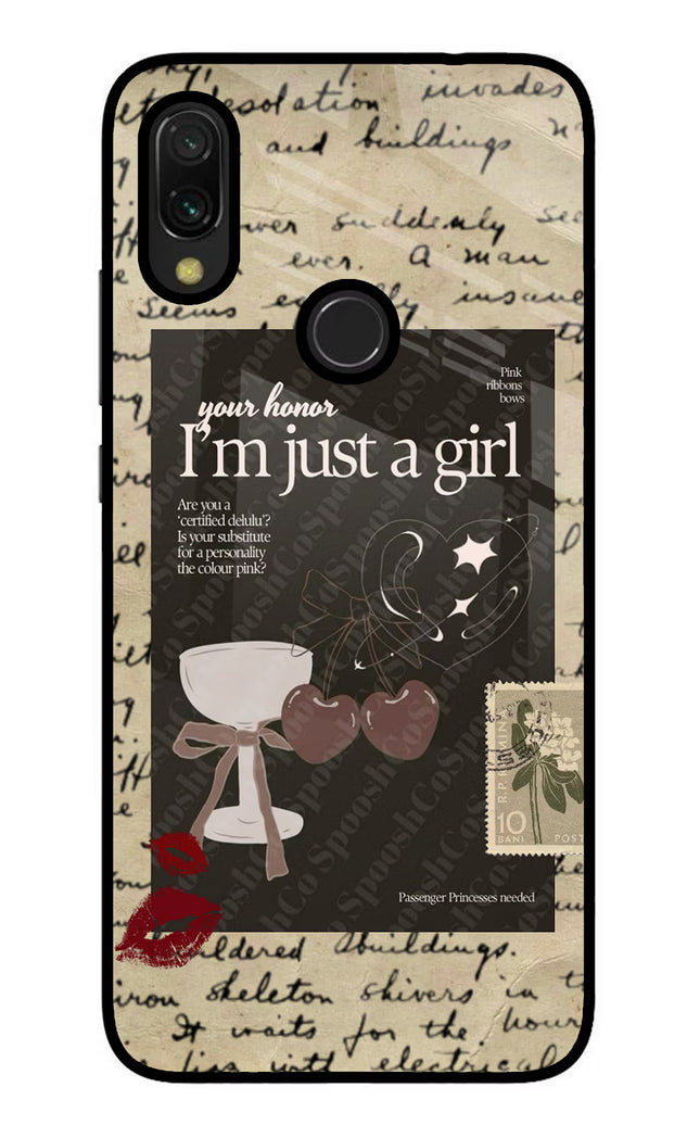 I am just a girl Redmi Y3 Glass Case Back Cover by Casekaro