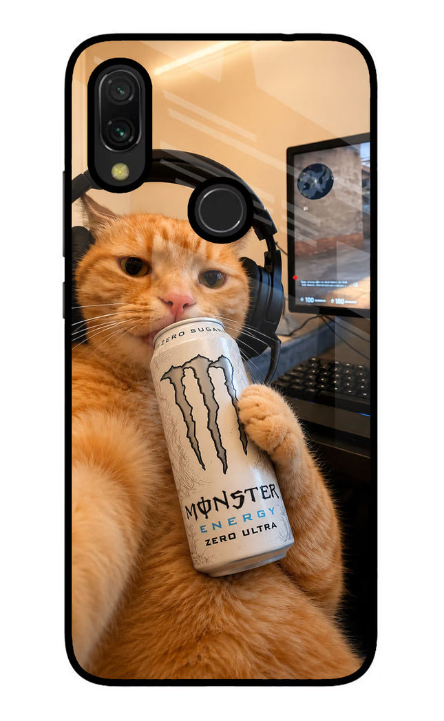 Gamer Cat Energy Redmi Y3 Glass Case Back Cover by Casekaro