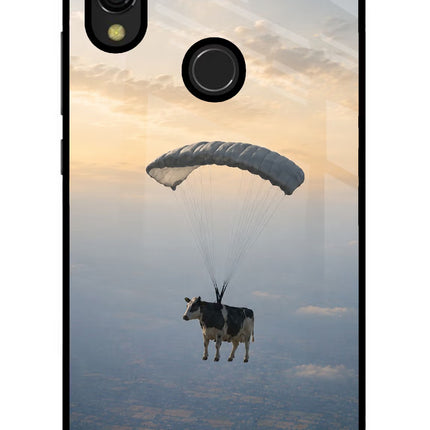 Skydiving Cow Redmi Y3 Glass Case Back Cover by Casekaro