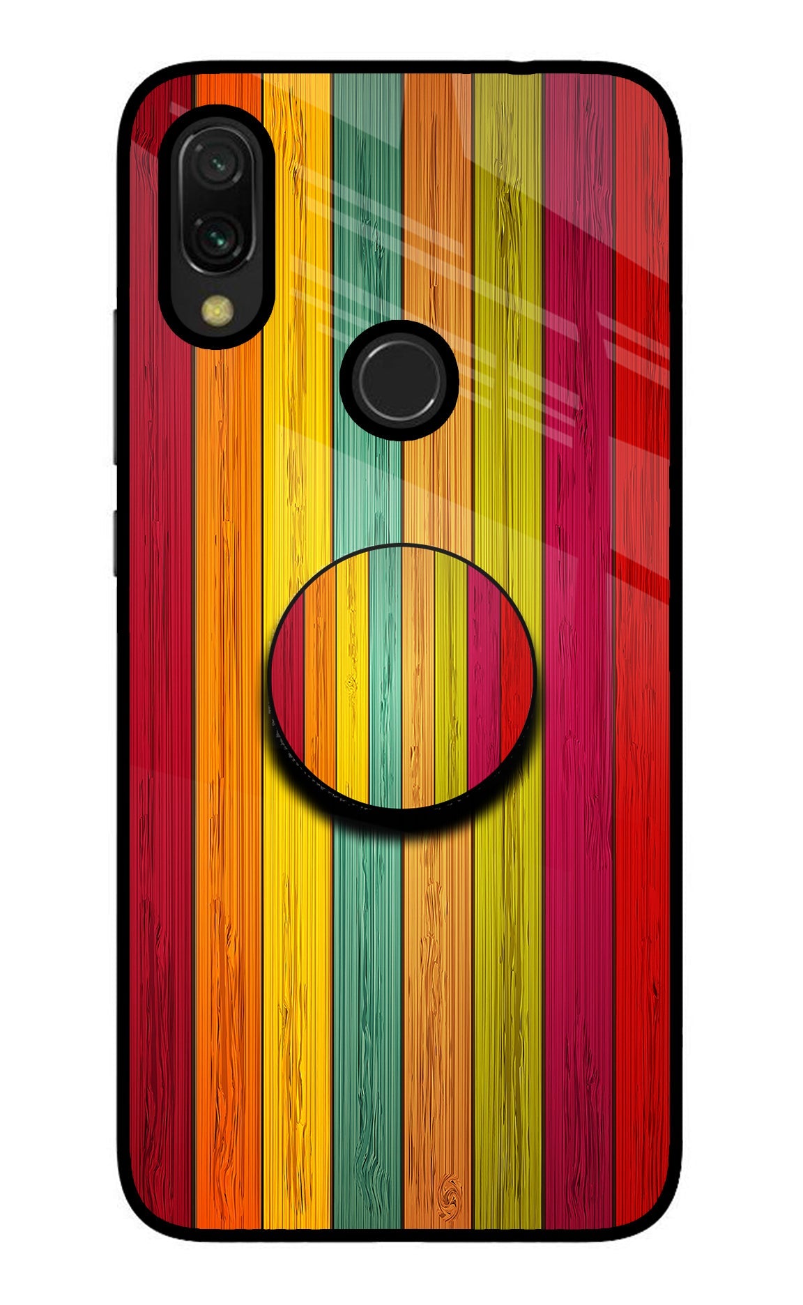 Multicolor Wooden Redmi Y3 Glass Case