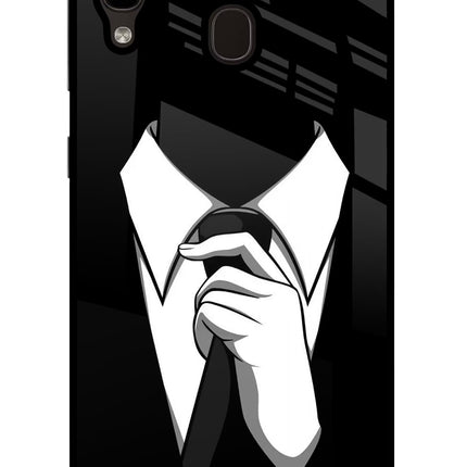 Black Tie Samsung A20/M10s Glass Case Back Cover by Casekaro