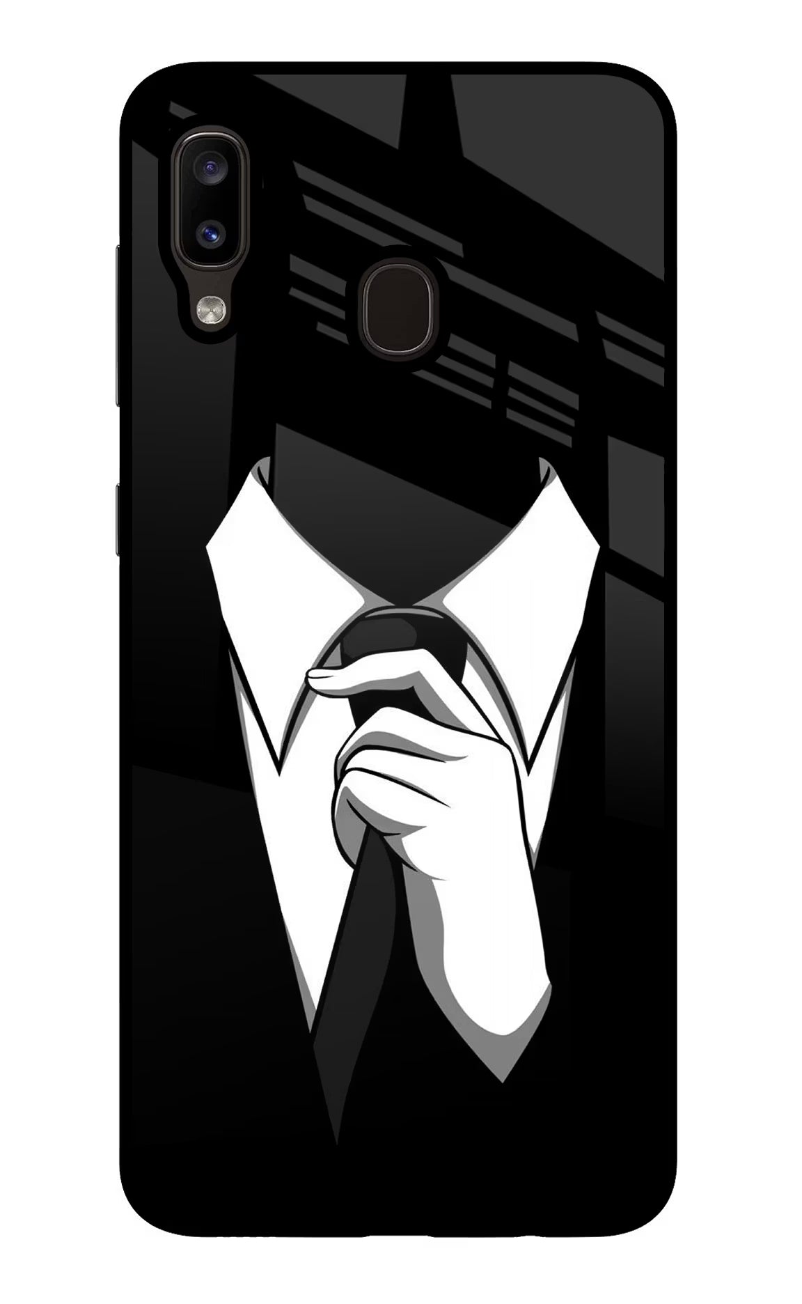 Black Tie Samsung A20/M10s Glass Case Back Cover by Casekaro