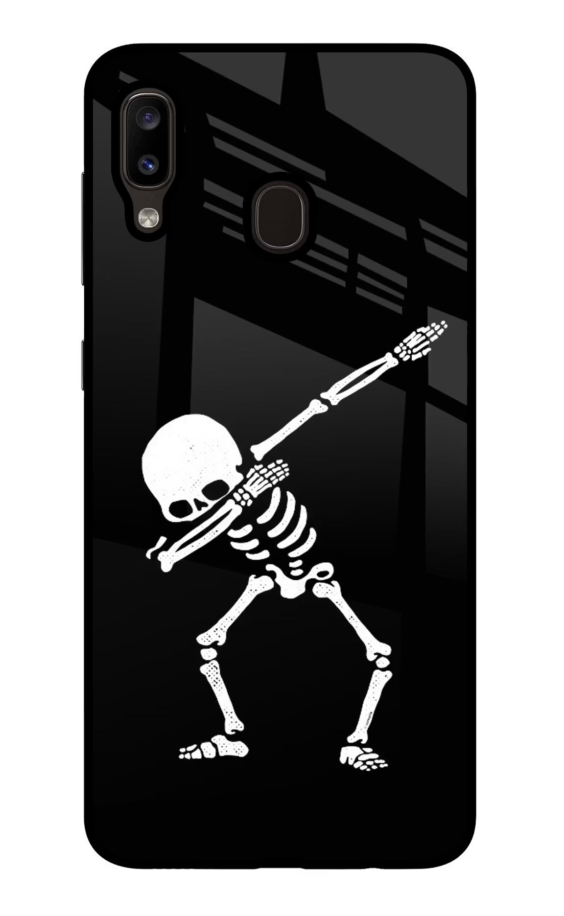 Dabbing Skeleton Art Samsung A20/M10s Glass Case Back Cover by Casekaro