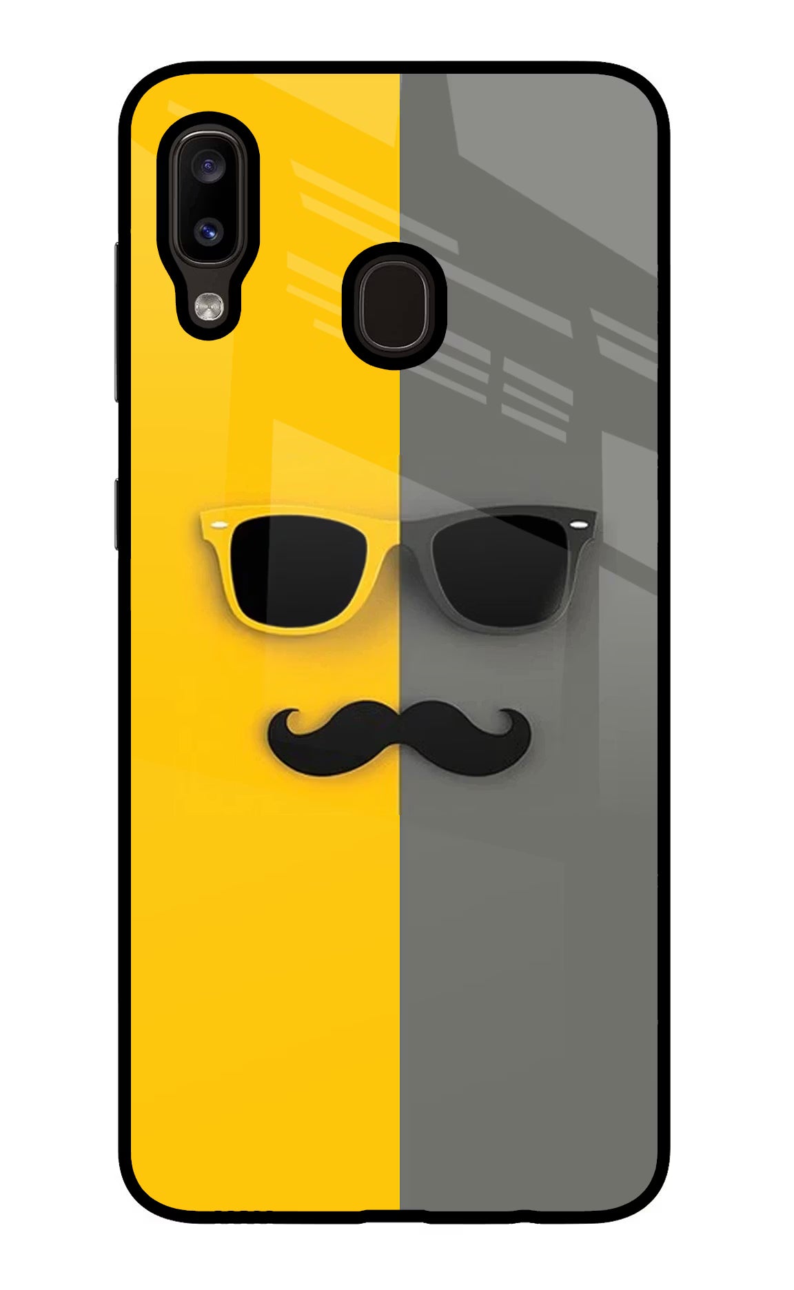 Sunglasses with Mustache Samsung A20/M10s Glass Case Back Cover by Casekaro