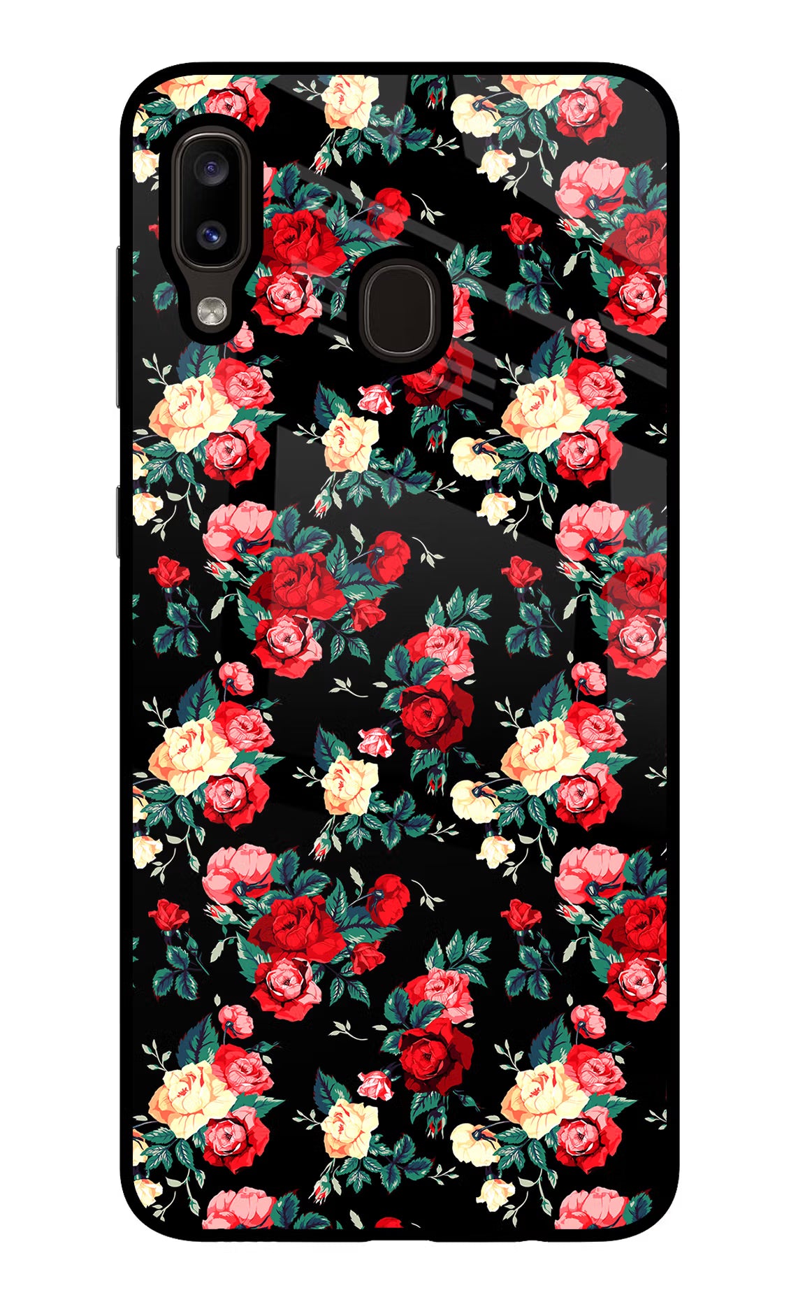 Rose Pattern Samsung A20/M10s Glass Case Back Cover by Casekaro